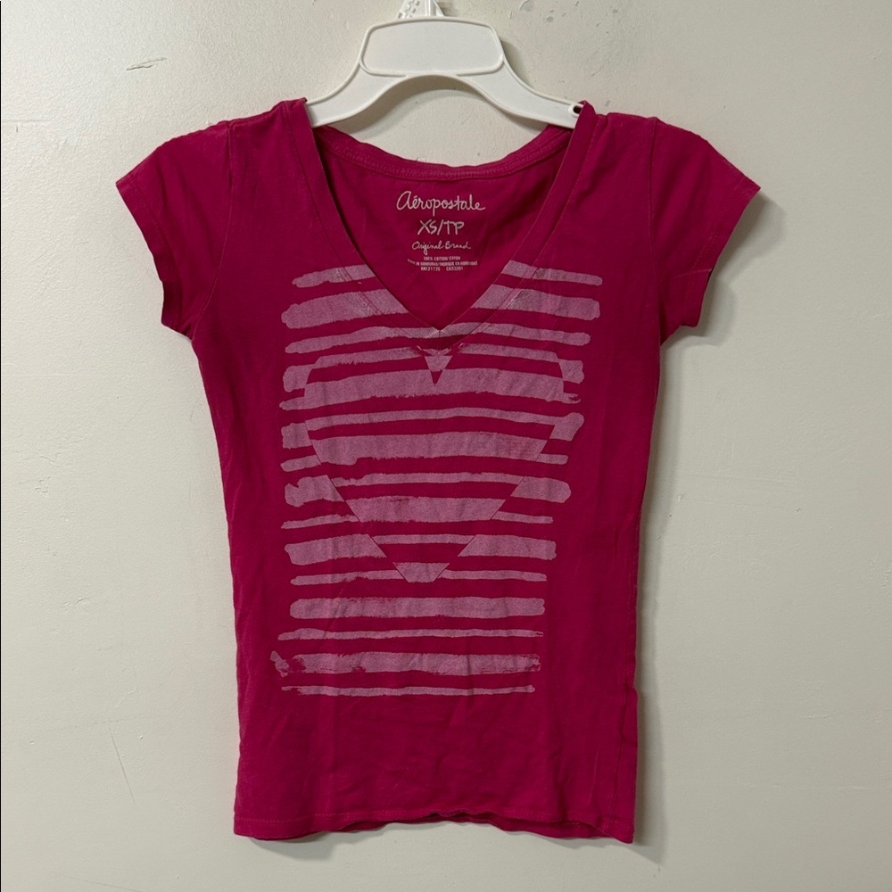 Aeropostale Fuchsia Striped Heart Tee 2013